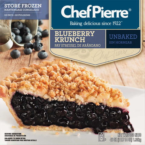 Sara Lee Chef Pierre Traditional Unbaked Blueberry Krunch Fruit Pie, 10 inch -- 6 per case.