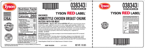 Tyson Red Label Premium Homestyle Uncooked Breaded Boneless Chicken Wing, 5 Pound -- 2 per case.