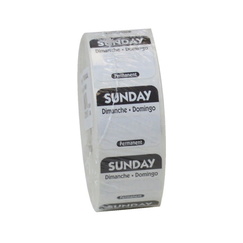 National Checking Company Dateit Black Trilingual Permanent Label - Sunday, 1 x 1 inch -- 1000 per case.