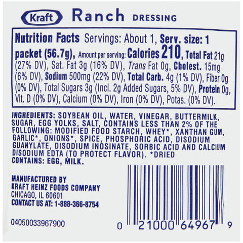 Kraft DRESSING RANCH SINGLE SERVE POUCH