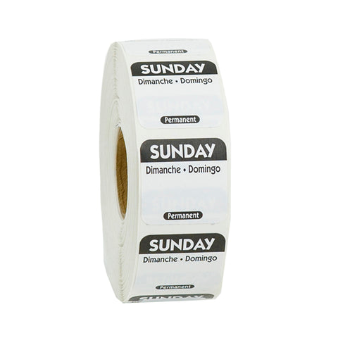 National Checking Company Dateit Black Trilingual Permanent Label - Sunday, 1 x 1 inch -- 1000 per case.