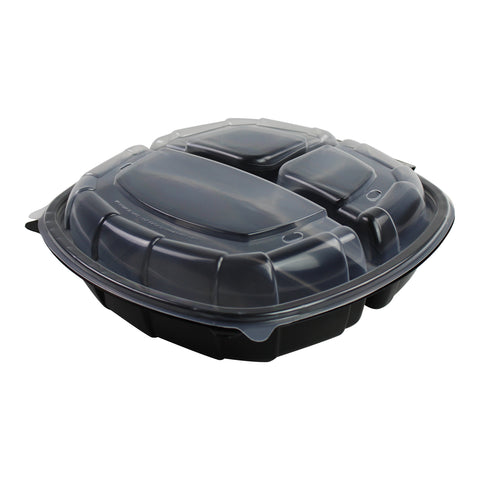 Container Plastic Hinged 3-compartment Black/clear 10x10