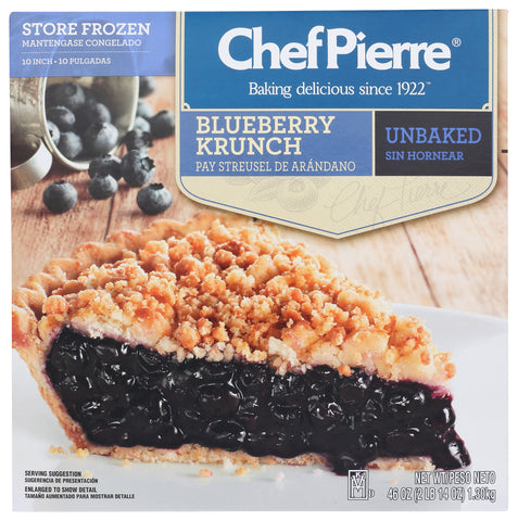 Sara Lee Chef Pierre Traditional Unbaked Blueberry Krunch Fruit Pie, 10 inch -- 6 per case.