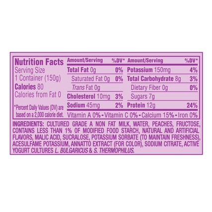 Light and Fit Peach Yogurt, 5.3 Ounce -- 12 per Case. 